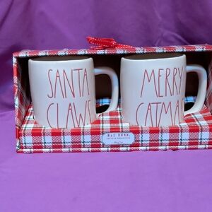 Rae Dunn Red and White Holiday Cat Mugs